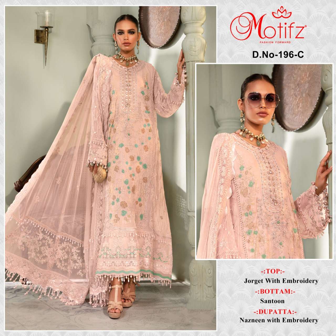 MOTIFZ HIT DESIGN 196 COLOURS BY MOTIFZ 196 A TO 196 D SERIES DESIGNER PAKISTANI SUITS